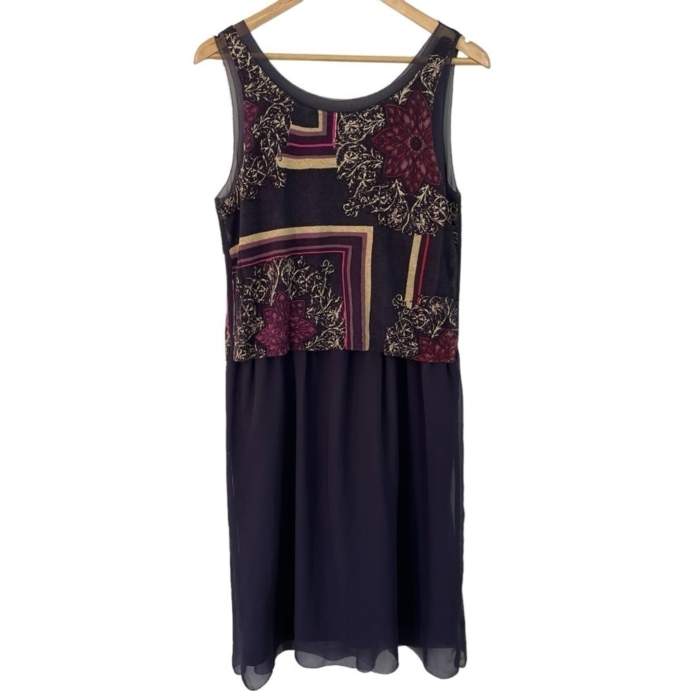 NIC+ZOE Silk Linen Blend Dress Sz M Purple Sleeveless Knit Top Flowy Skirt VGUC